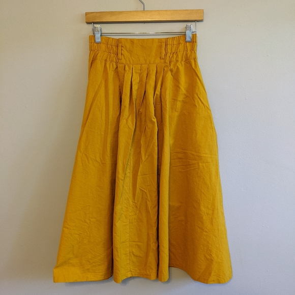 EGO FASHIONS Vtg Mustard A-line Midi Skirt - Picture 5 of 10
